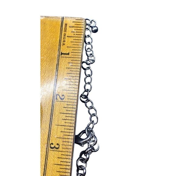 Silver tone double row hammered leaves on silver tone chain bib necklace - Picture 7 of 7